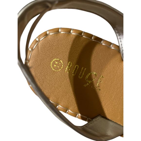 Rouge Helium Elastic  Slip On Silver Peep Toe Ankle Strap Flat Sandals 11 - Picture 8 of 10